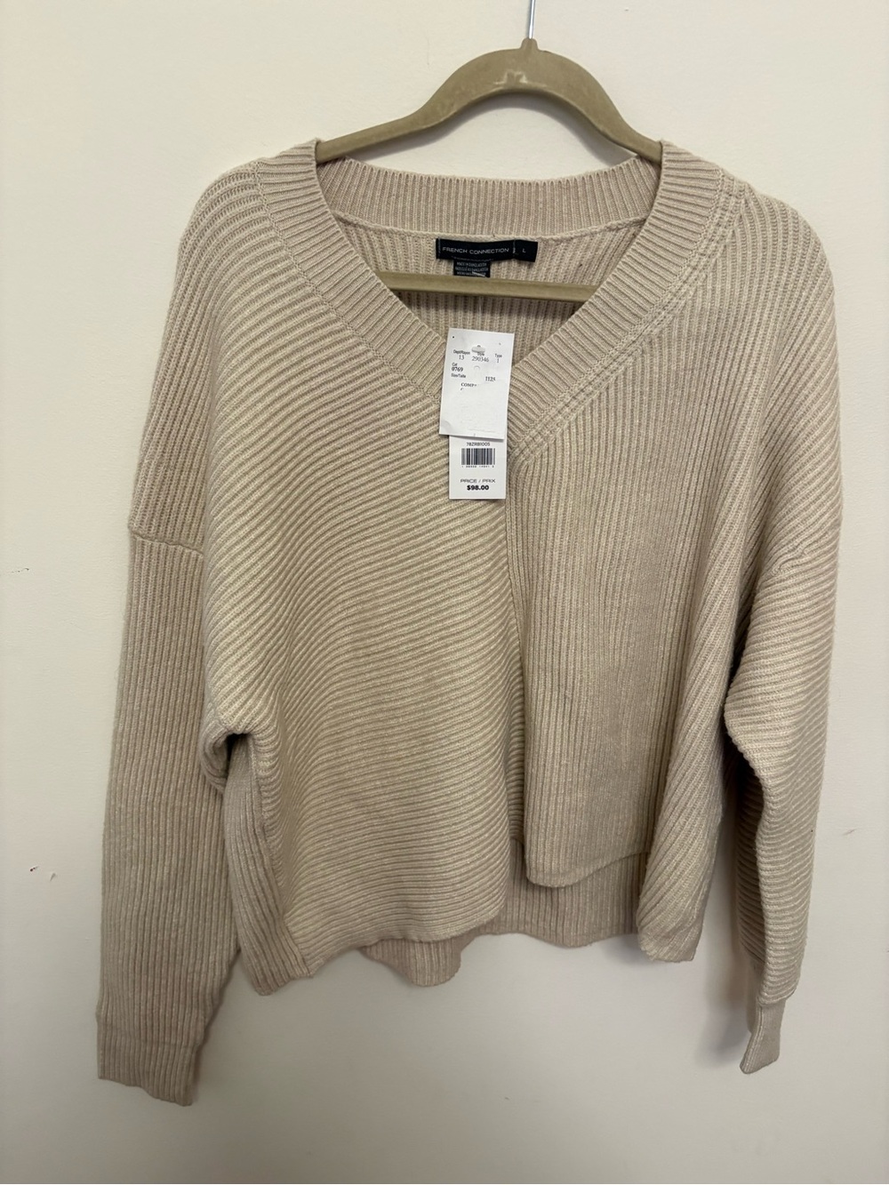 French Connection Women's Winter Beige Crewneck Pullover Sweater NWT Sz L